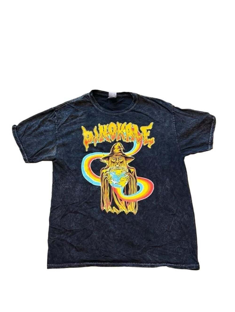 Colortone Acid Wash Wizard Earth Graphic T-Shirt Black Size L
